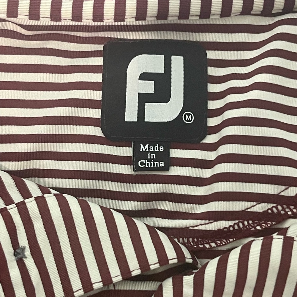 Footjoy Mens Medium Maroon  Striped Polo Style Golf Shirt Polyblend - Picture 4 of 7